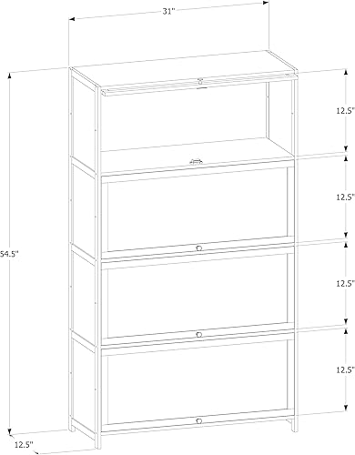 Miniatura 3 de MoNiBloom Gabinete de libros de 3 niveles con puertas acrílicas, soporte organizador de estante de exhibición de bambú para estudiantes infantiles,