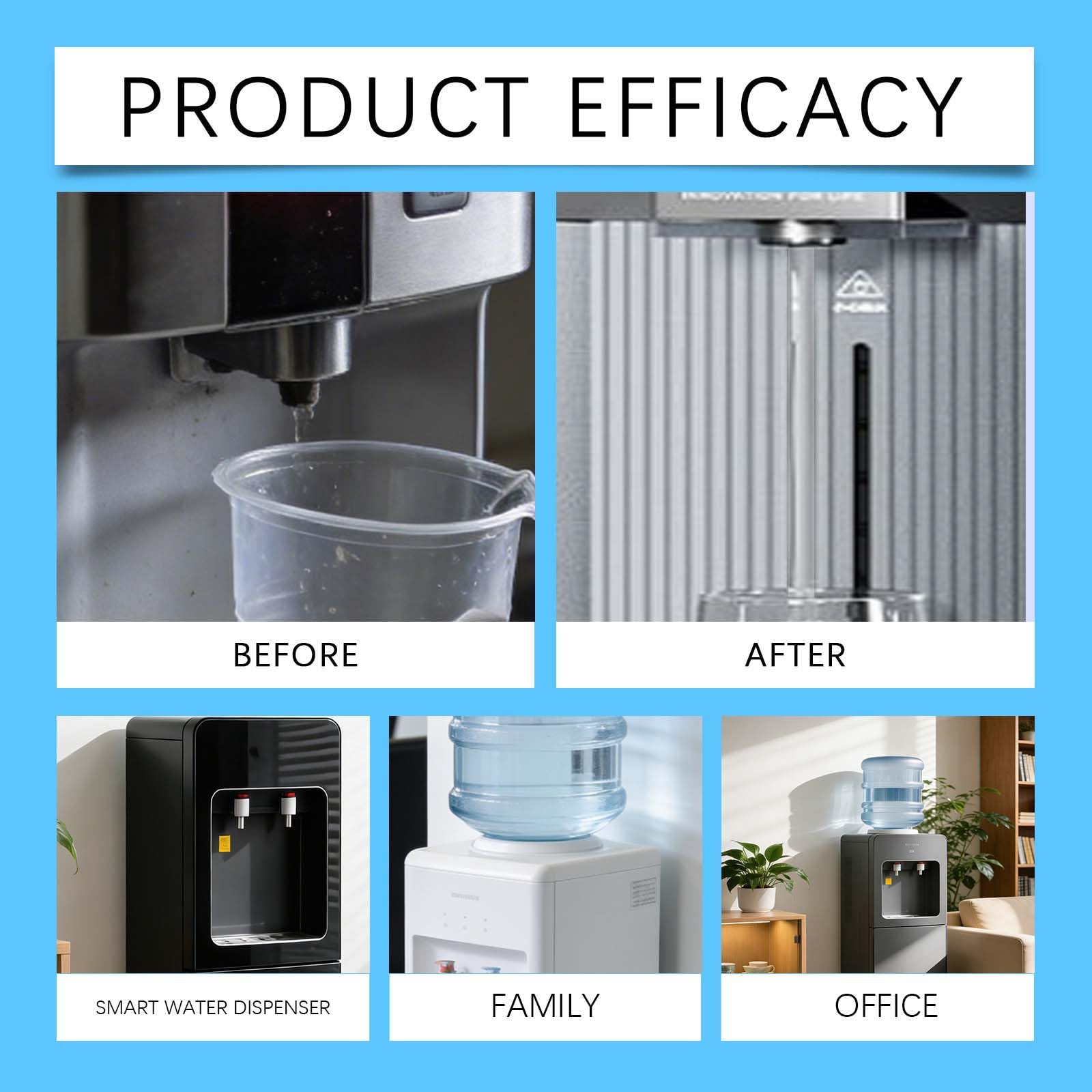 Dispensador de agua limpiador descalcificador, descalcificador multiusos para eliminar manchas de agua, enfriador de agua, eliminador de cal, limpiador de depósitos de agua dura y minerales, limpieza