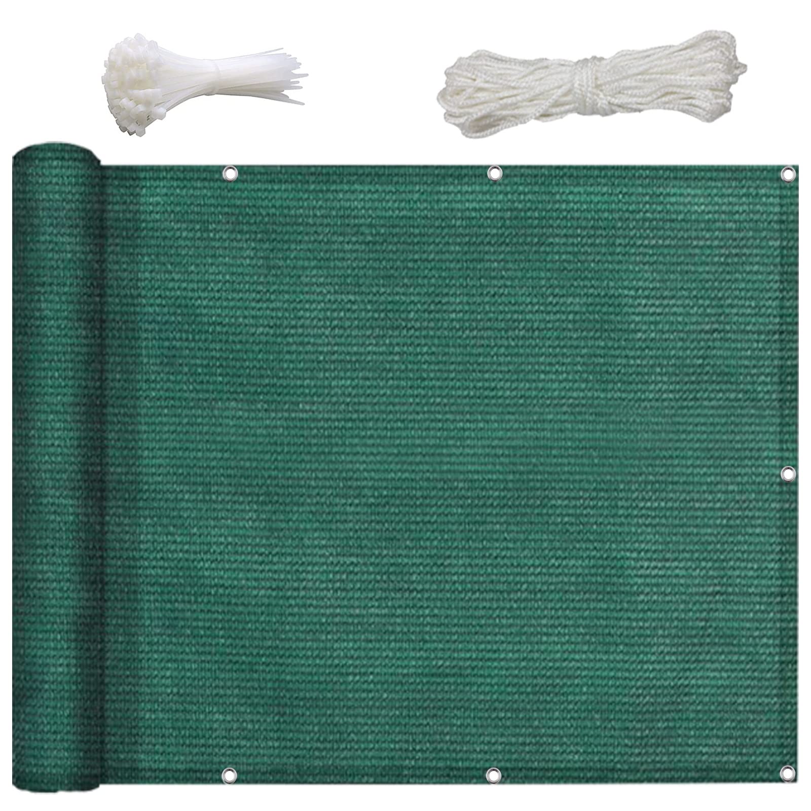 NINGBAI Balcony Privacy Screen 130 x 950 cm(51 x 374inch) Porch Sun Shade, Windbreak Sun Shelter, Outdoor Fence Netting with Holes and Cable Ties for Outdoor Party Activities, Dark Green