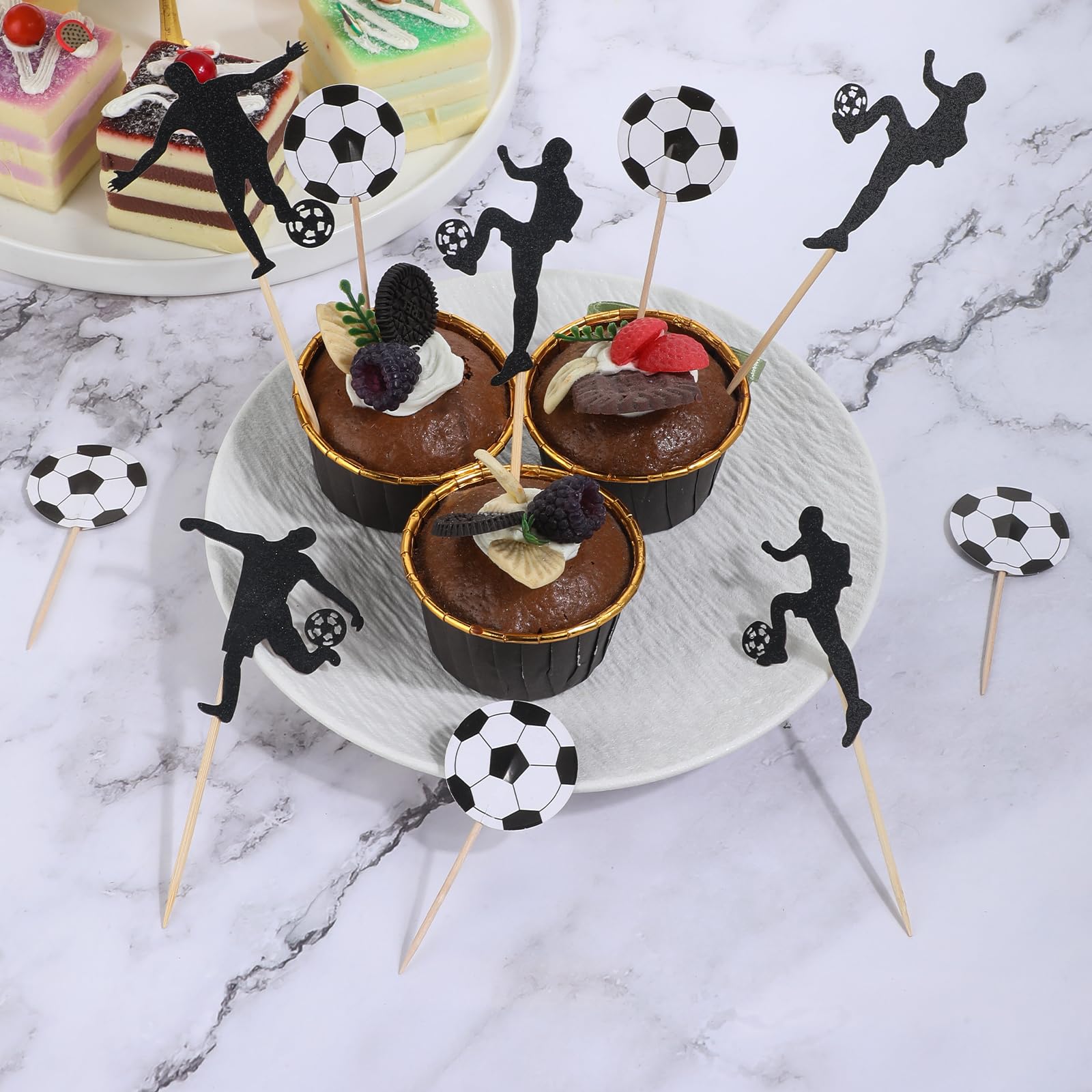 48 Decorazioni Per Torta Calcio - Topper Per Cupcake Con Calciatori E Pallone - Per Compleanni E Feste Sportive Bambini - 2