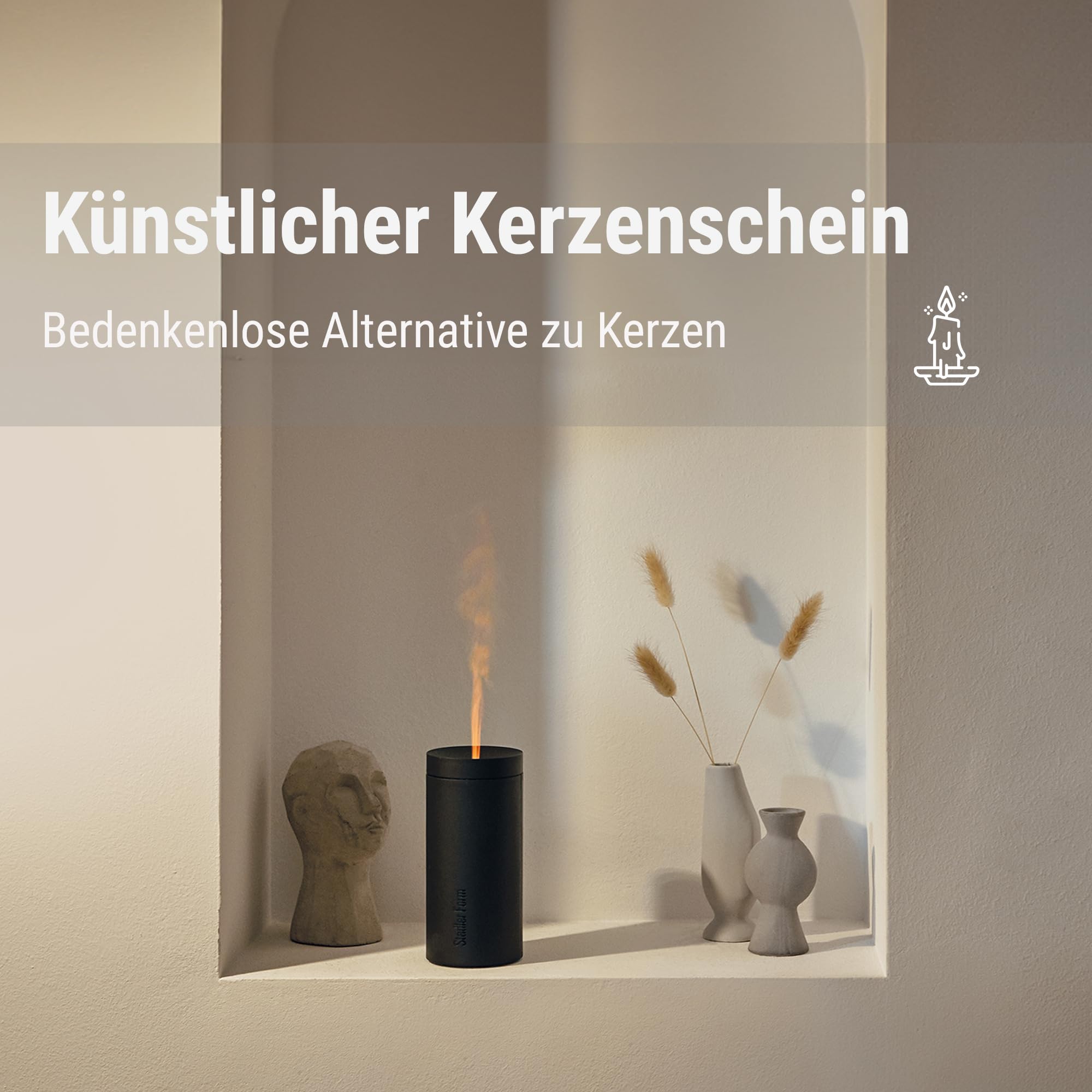 Stadler Form Aroma Diffuser Lucy, kabellos, für ätherische Öle | Mit Akku, bis 7 h Laufzeit, Ultraschall-Technologie, mit Flammen-Effekt, für Entspannung und Aromatherapie, schwarz