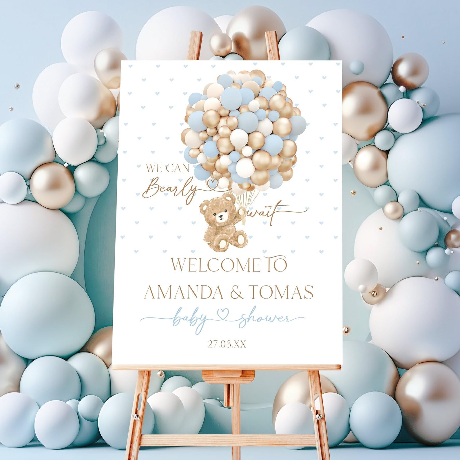 Generic Baby Shower Sign, Baby Shower Welcome Sign, Bear Theme Digital Sign, Bear with Blue Balloon Baby Shower Sign, Baby Shower Signs, Welcome Baby