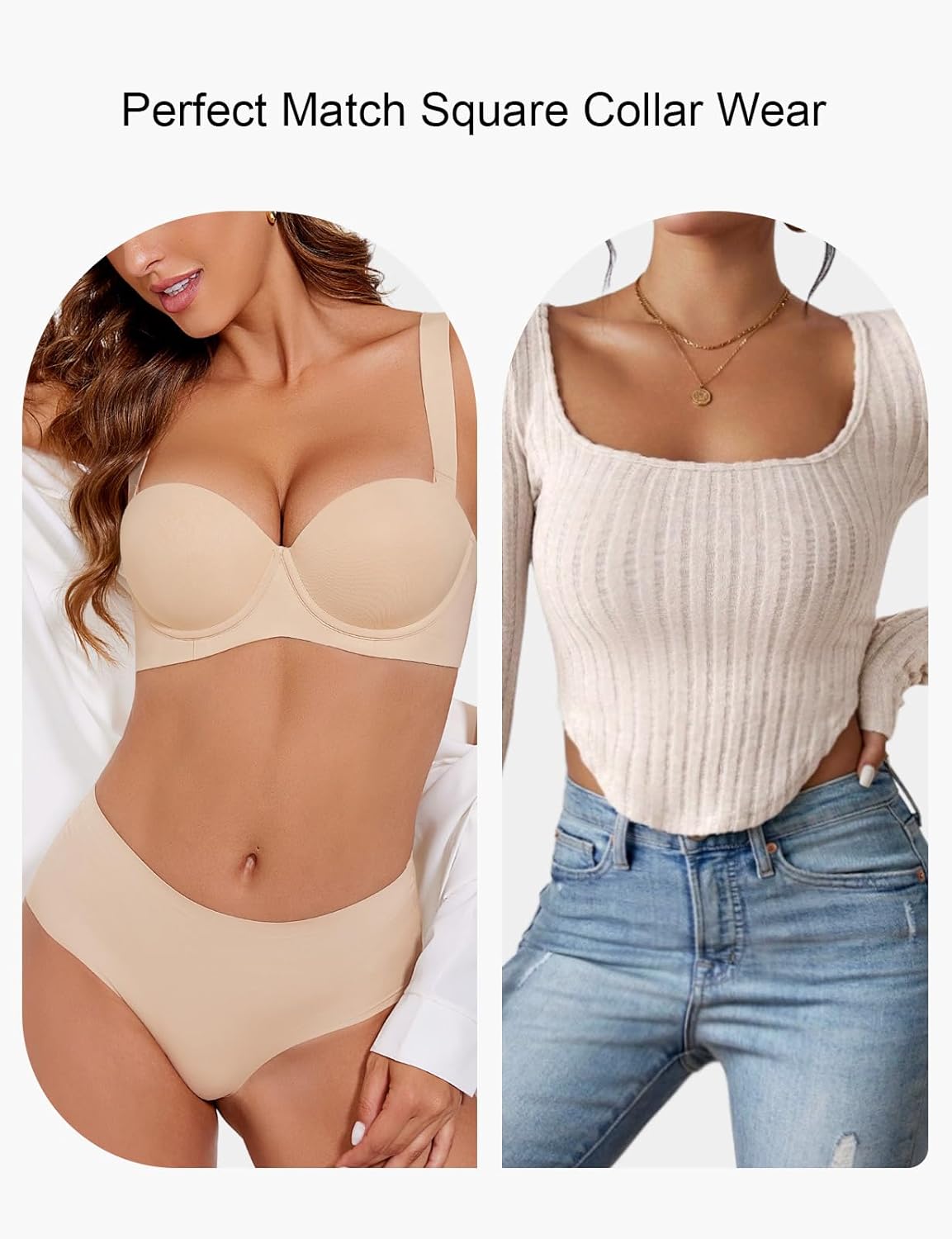 Padded Push Up Bras for Women T-Shirt Underwire Bra Support Add One Cup Beige 36A - Image 6