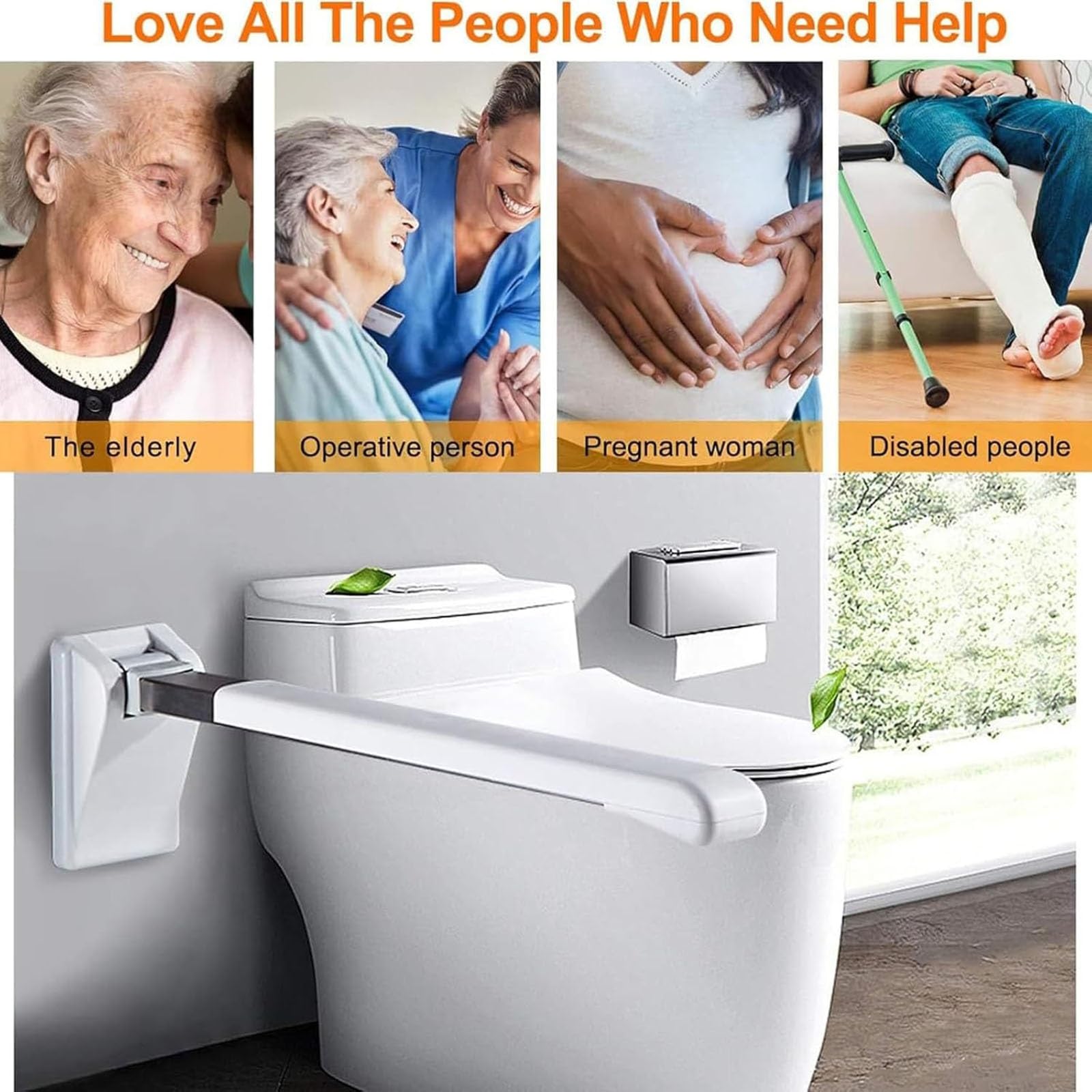 Barras de Seguridad para Baño, Barra de asidero plegable y abatible para WC - Barra de asidero de seguridad montada en la pared para el cuarto de baño - Ancianos, bariátricos, discapacitados Barra de