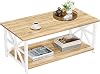 GreenForest Modern Coffee Table with 2-Tier Storage, 100 cm Living Room Table with Round Corner, Centre Table with X-Frame Design for Home Office,Oak