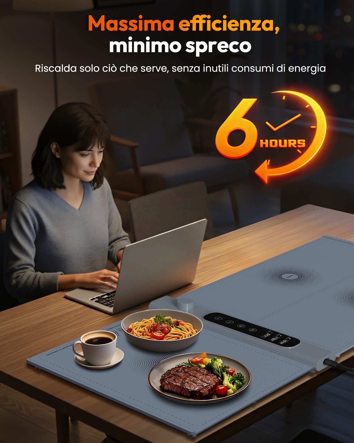 Vassoio Riscaldante Elettrico a 3 Zone Indipendenti 101×43 cm, Vassoio Riscaldante Pieghevole con 17 Livelli di Temperatura Precisi e Timer 1–6H, Tappetino Riscaldante in Silicone per Buffet e Feste