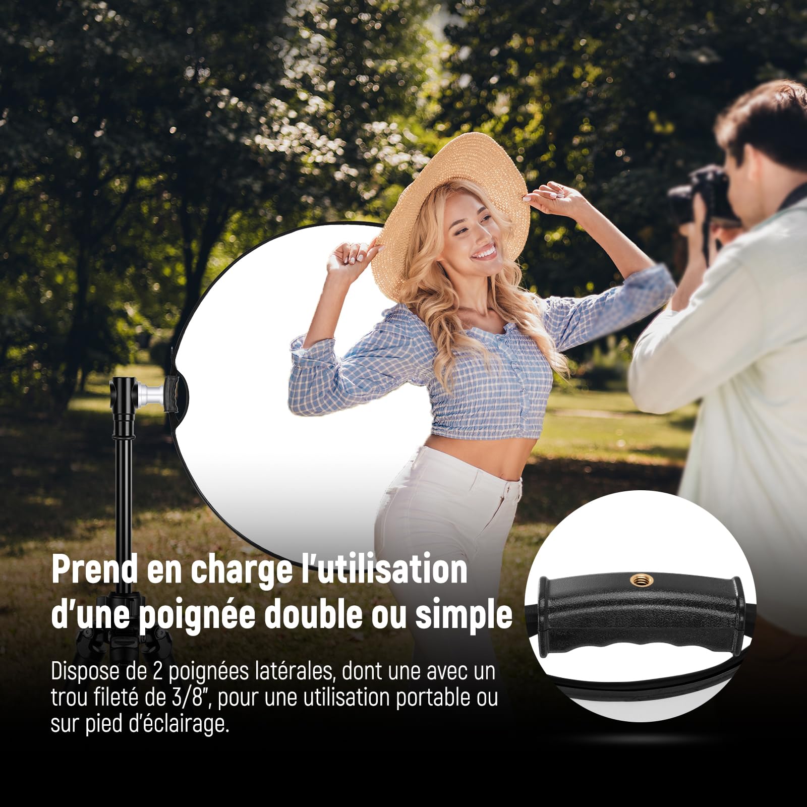 NEEWER 80cm Réflecteur Lumière avec Pince et Poignées, Réflecteur Photographie Multi-Disque Pliable 5 en 1 Translucide/Argent/Or/Blanc/Noir avec Filetage 3/8" pour Éclairage Extérieur Studio,RF-80II