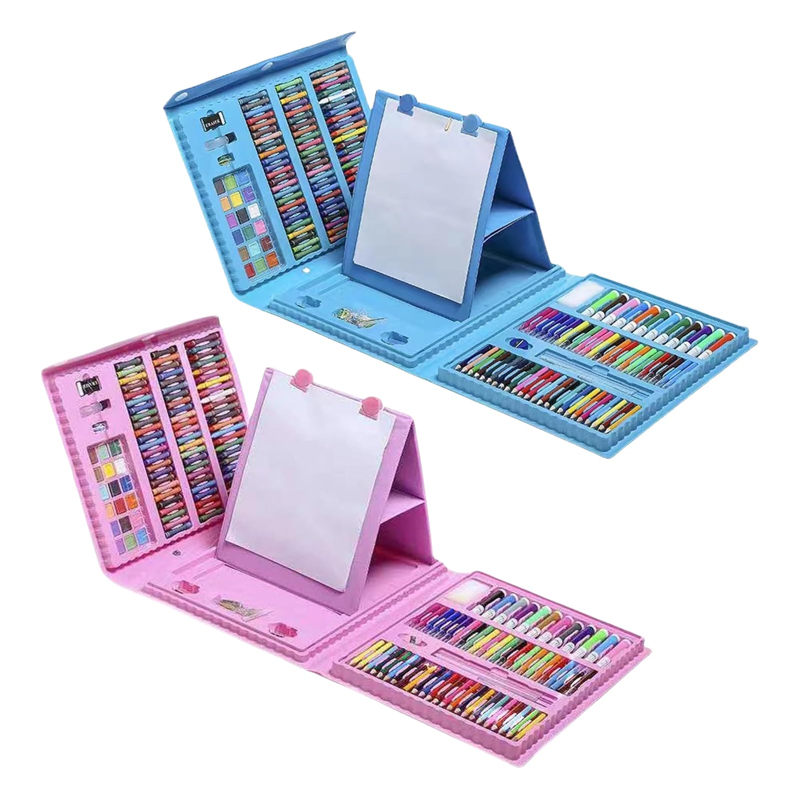 208-teiliges Kunstzubehör für Kinder mit Aquarellstift, Buntstift, Ölpastell, Wachsmalstift, doppelseitiger, Faltbarer Staffelei, Zeichenpapier