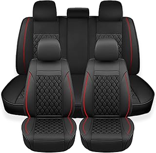 Xtremeauto Universal Luxury Full Set Car Seat Covers - Faux Leather Front & Rear Seat Protectors for Most Cars, SUVs, Sedans, Full Interior Protection (Black & Red, Full Set (Front + Rear)