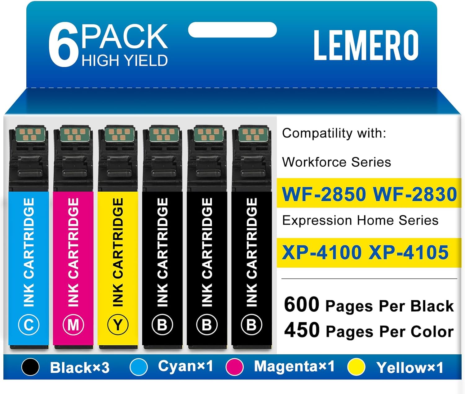 LEMERO 6-Pack Remanufactured for 212XL Ink Cartridges Replacement for Epson 212 Ink Cartridges,Compatible with Expression XP-4100/4105, Workforce WF-2830/WF-2850 Printers