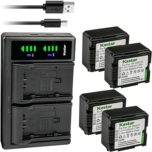 Miniatura 8 de Kastar Paquete de 2 baterías VW-VBG070 y cargador USB LTD2 de repuesto para Panasonic HDC-HS20, HDC-HS20K, HDC-HS100, HDC-HS100GK, HDC-HS200,