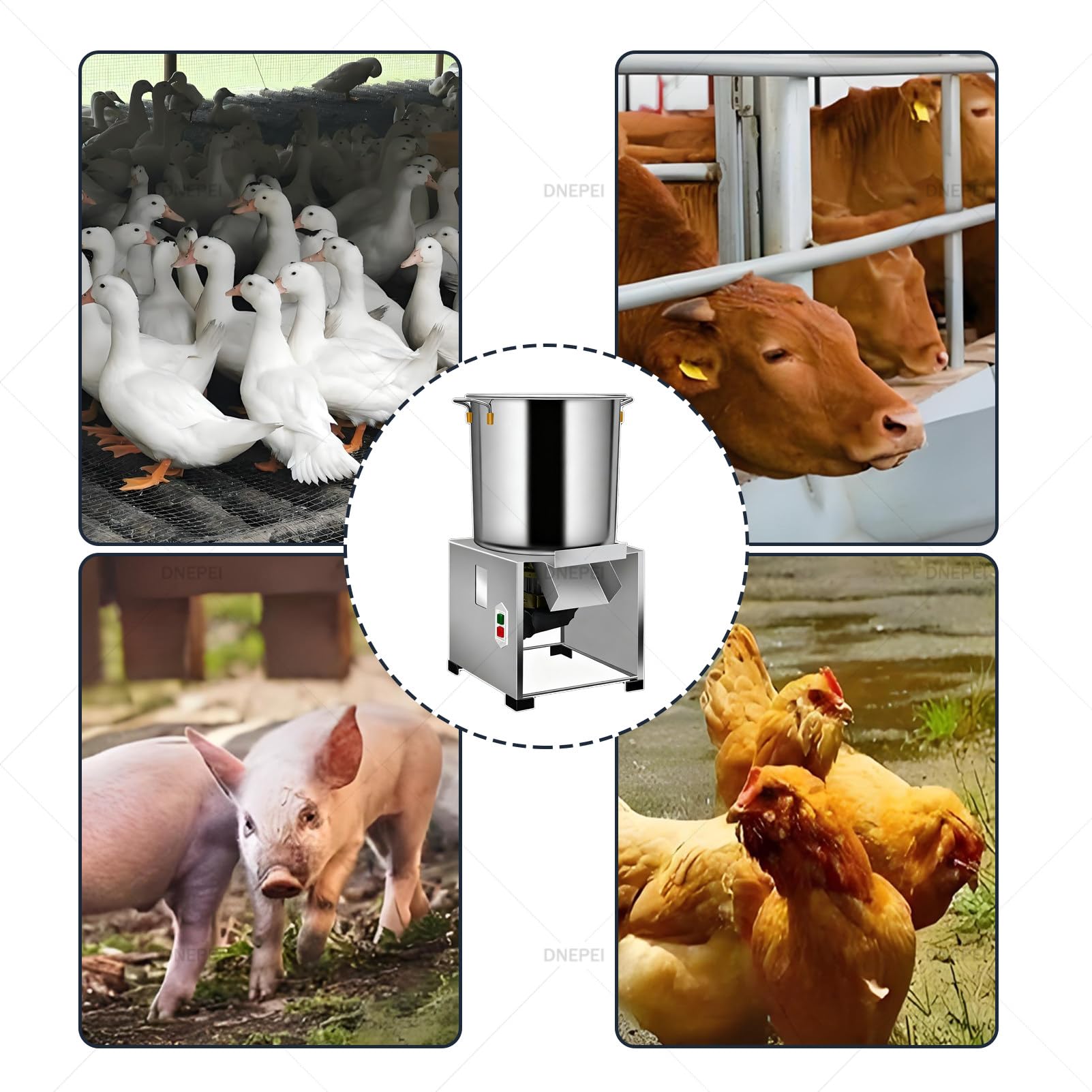 Tritatutto professionale per mangimi animali, tritatutto elettrico commerciale da 1800 W, elevata capacità di produzione da 50 a 200 kg/h per verdure, cereali, arachidi, zenzero e aglio 220V-1200W