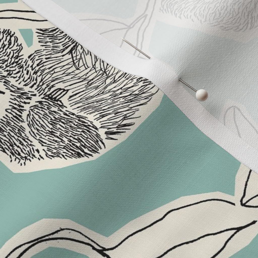 Spoonflower Fabric - Sloths Turquoise Leaves Jungle Ivory Nursery Sloth Blue Kids Home Printed on Petal Signature Cotton Fabric by The Yard - Sewing Quilting Apparel Crafts Decor