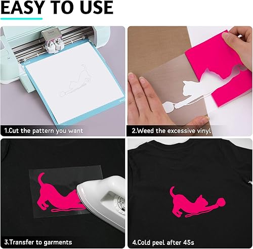 Miniatura 7 de Paquete de vinilo de transferencia de calor HTV rosa neón paquete de 13 vinilos para planchar de 12 x 10 pulgadas, color rosa neón para camisetas,