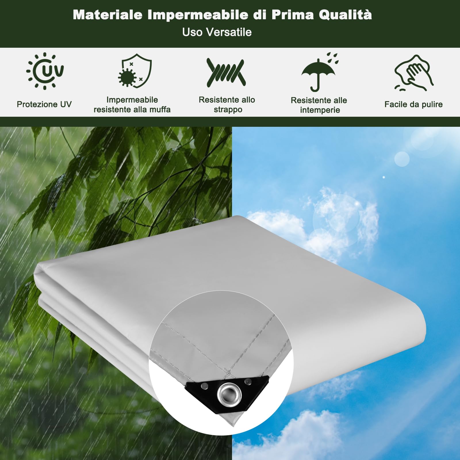 Laneetal Telo Idrorepellente Esterno 2x3m, Telone Occhiellato Idrorepellente Rinforzato PVC 500 g/m², Telo Protettivo Multiuso per Barche, Legno, Piscina, Mobili da giardino, Auto，Grigio