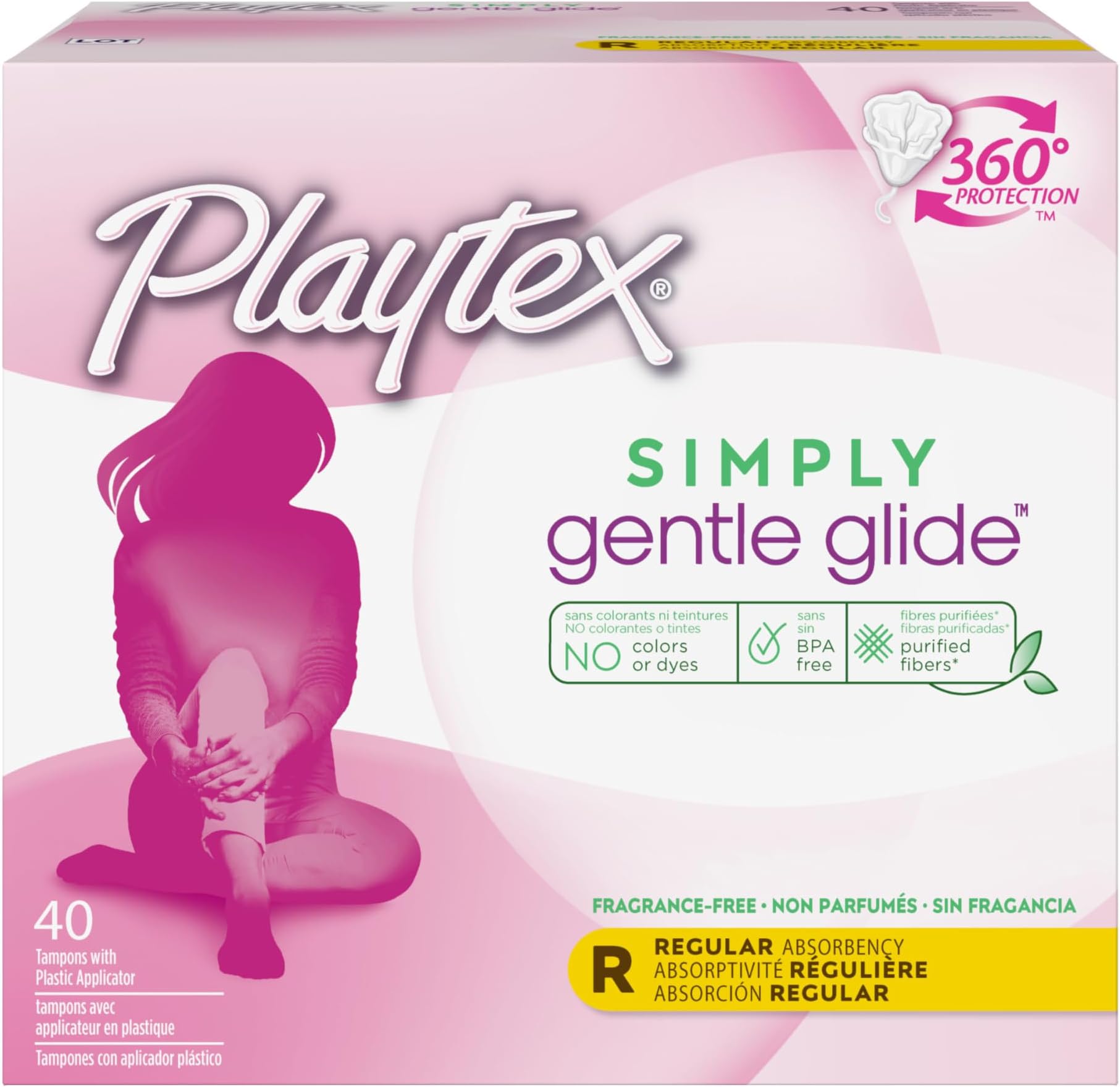 Gentle Glide Tampons with Triple Layer Protection, Regular, Unscented - 40 Count (Pack of 1)