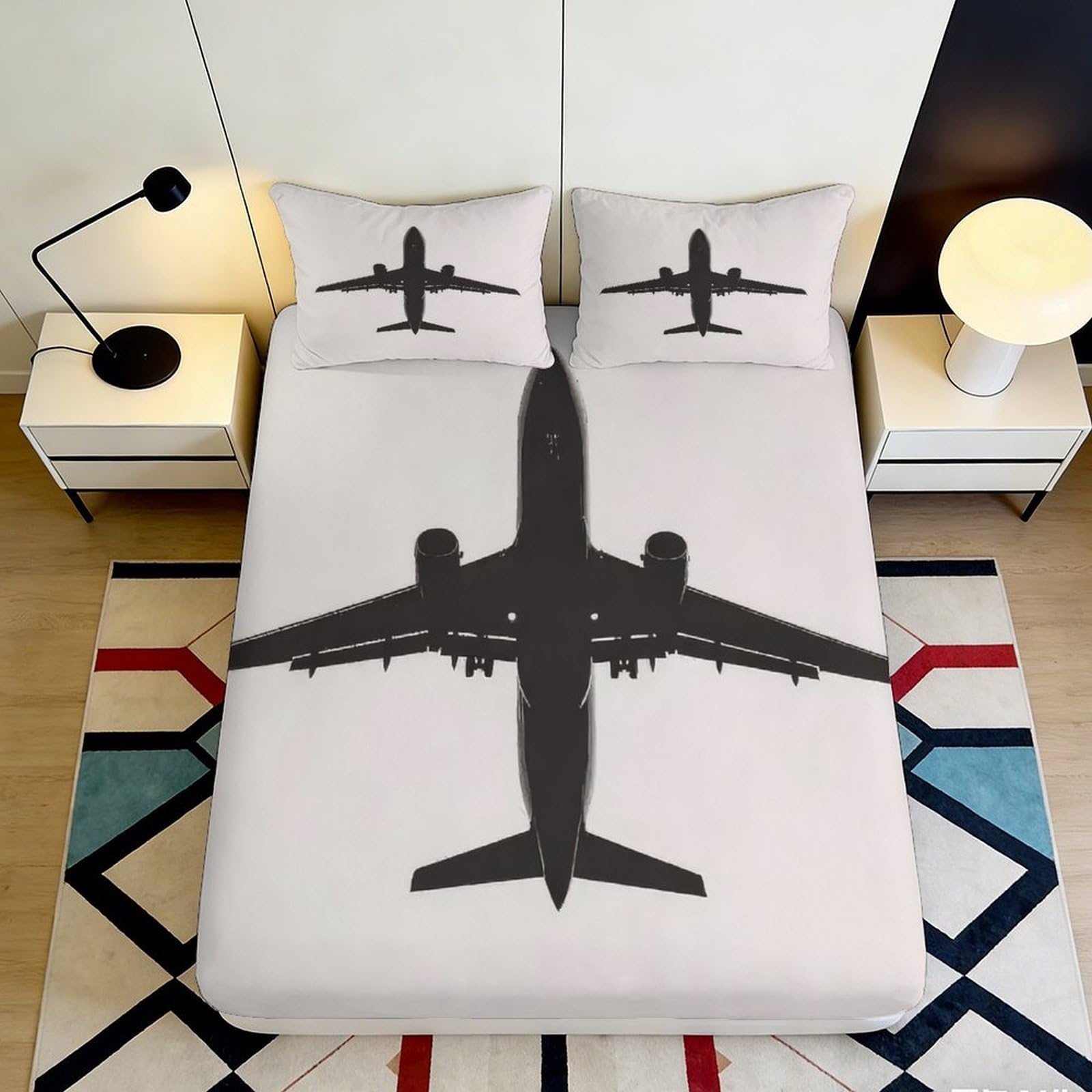 Pnayamiorkfel Style-4 3D Printed Airplane Silhouette Fitted Sheet Microfiber Soft Bedroom Decor Plane Mattress Cover For Home Guest Room 90X200x25cm