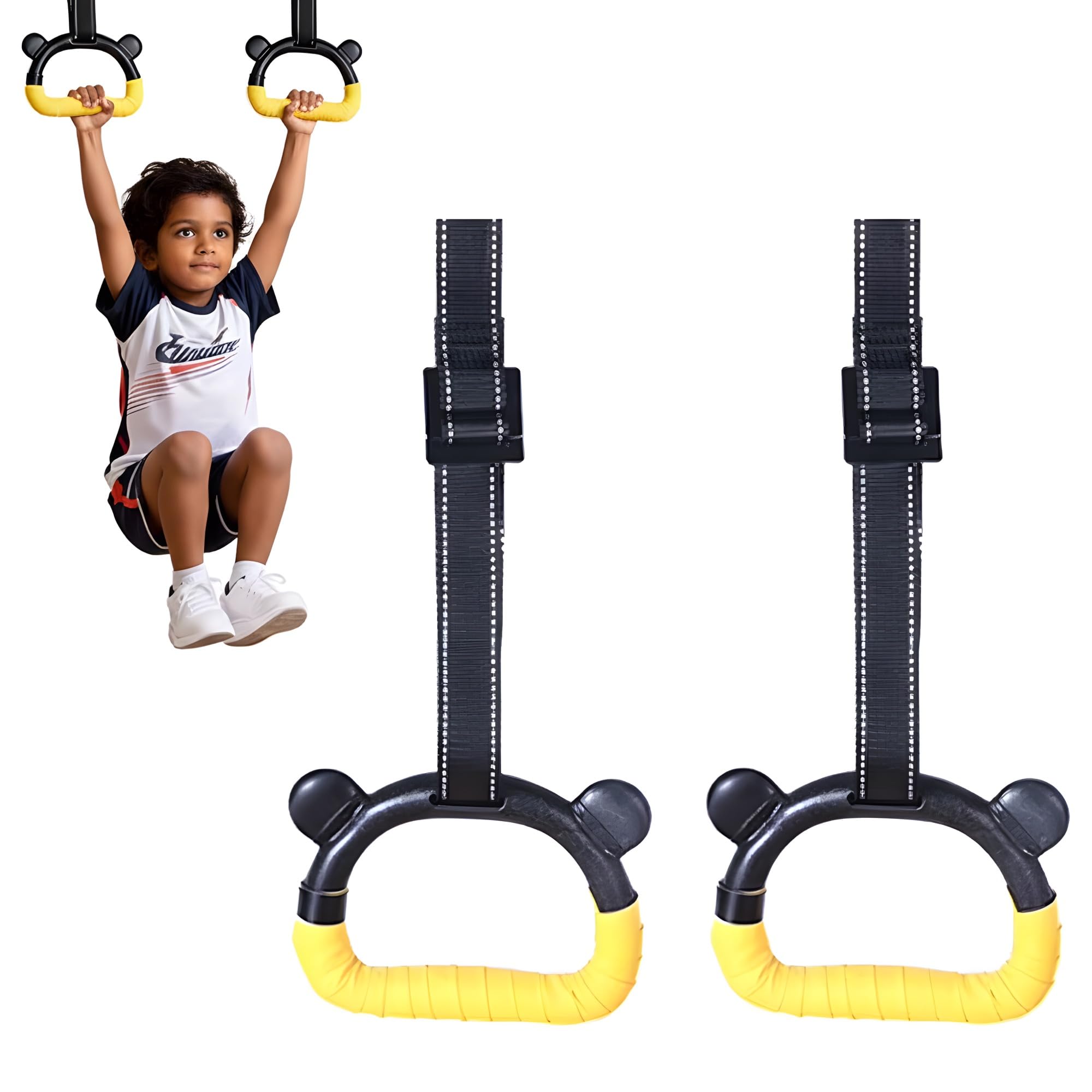 24x7 eMall Children Gymnastic Hanging Rings Set of 2 | 2M Adjustable Nylon Strap | Fun Panda Shape | Anti-Slip Foam Grip | High-Strength Steel Buckle | 150kg / 330lbs | Indoor Home Fitness-image-12