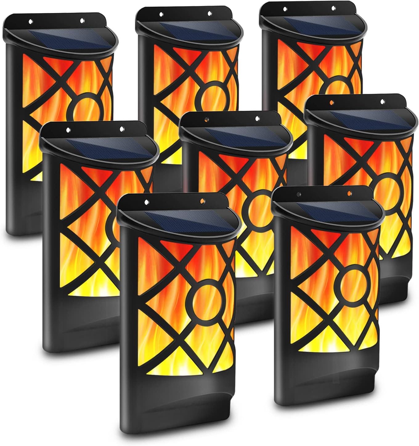 Aityvert Solar Flame Lights Outdoor, Waterproof Flickering Flame Solar Lights Dark Sensor Auto On/Off 66 LED Solar Powered Wall Mounted Night Lights Lattice Design for Patio Deck Driveway