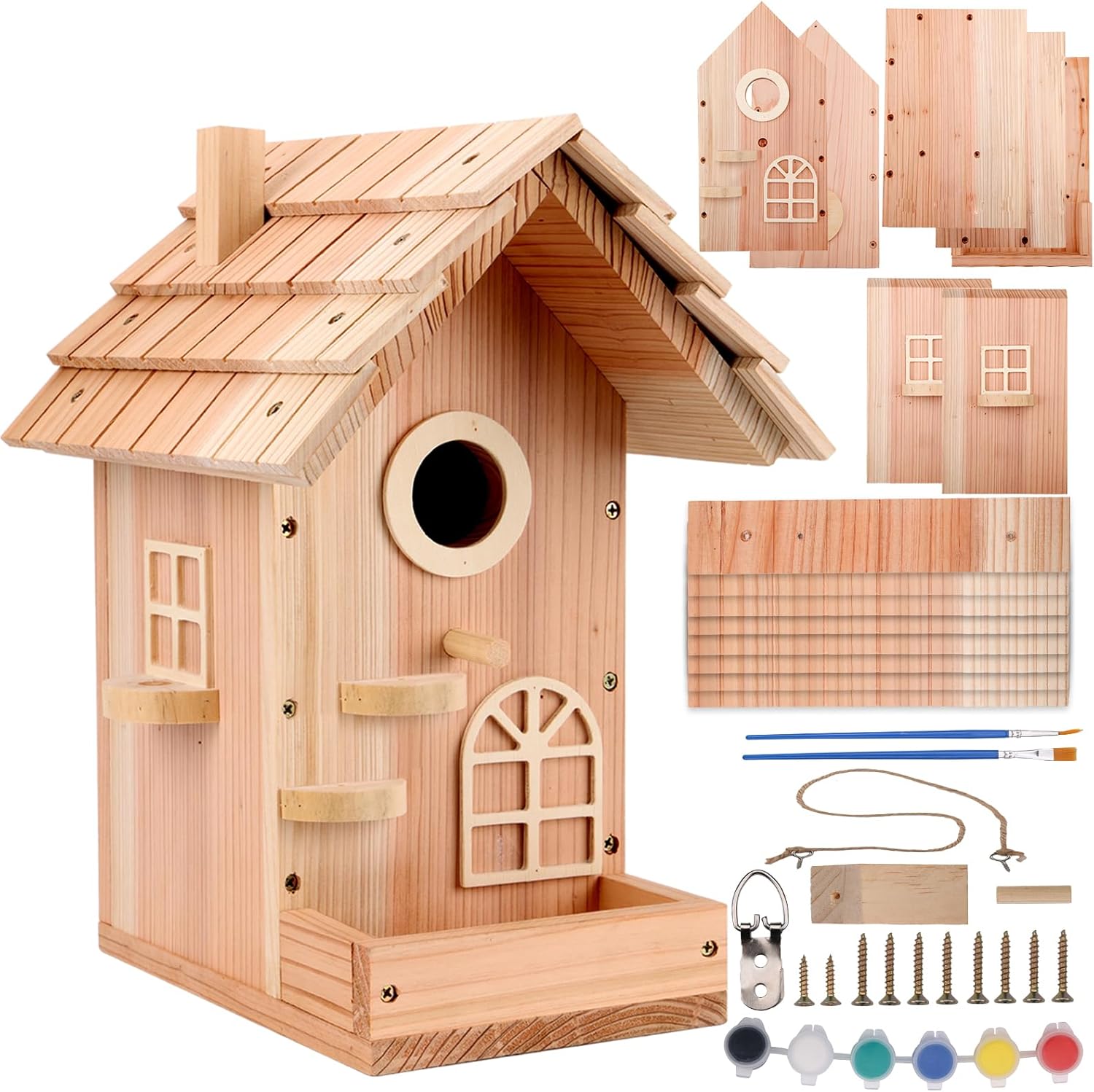 Wood Bird House Kit, Build it Yourself Birdhouse Kits for Adults to Build,DIY Birdhouse for Outside, Woodworking Adult Crafts, Bird House Kits for Kids Ages 8-12, Large Size（12x8.5x5.5Inch）