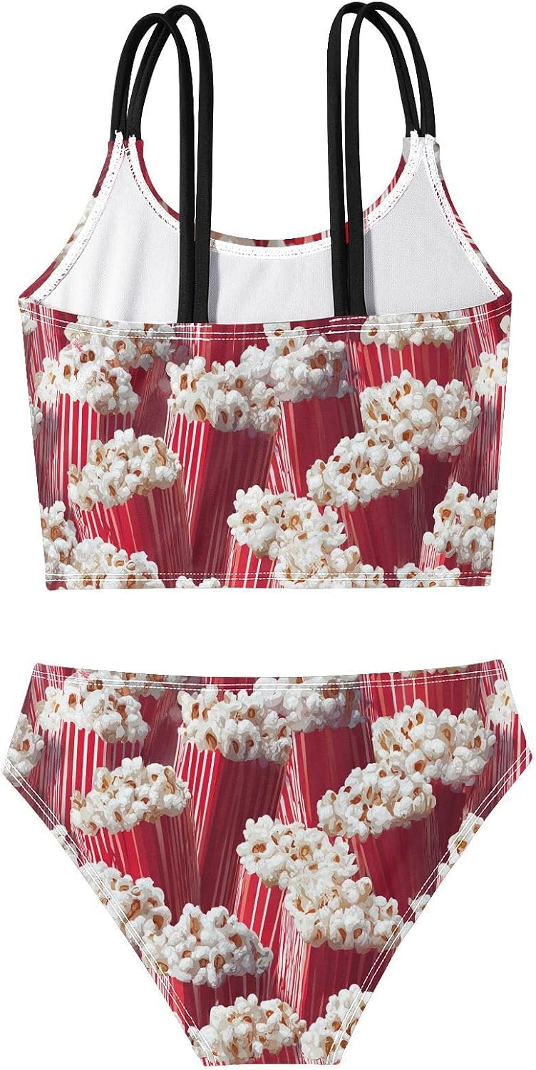 visesunny Girls Two Piece Swimsuits Watercolor Popcorn Girl's Bikini Sets Bathing Suits for Girls Size 5-12Y
