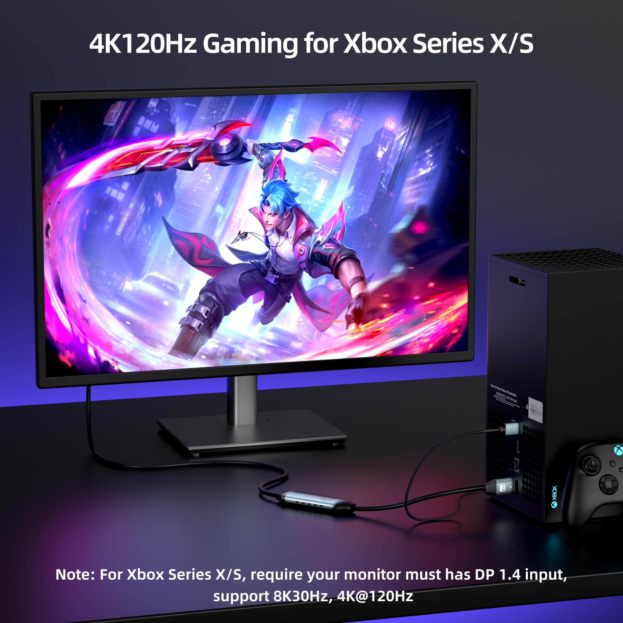 fairikabe Adaptateur HDMI vers DisplayPort 8K@60Hz, 4K@144Hz / 4K@120Hz / 2K@240Hz, 1.5M — Convertisseur de source HDMI vers moniteur DP, pour PS5, Xbox Series X, PC Gamer