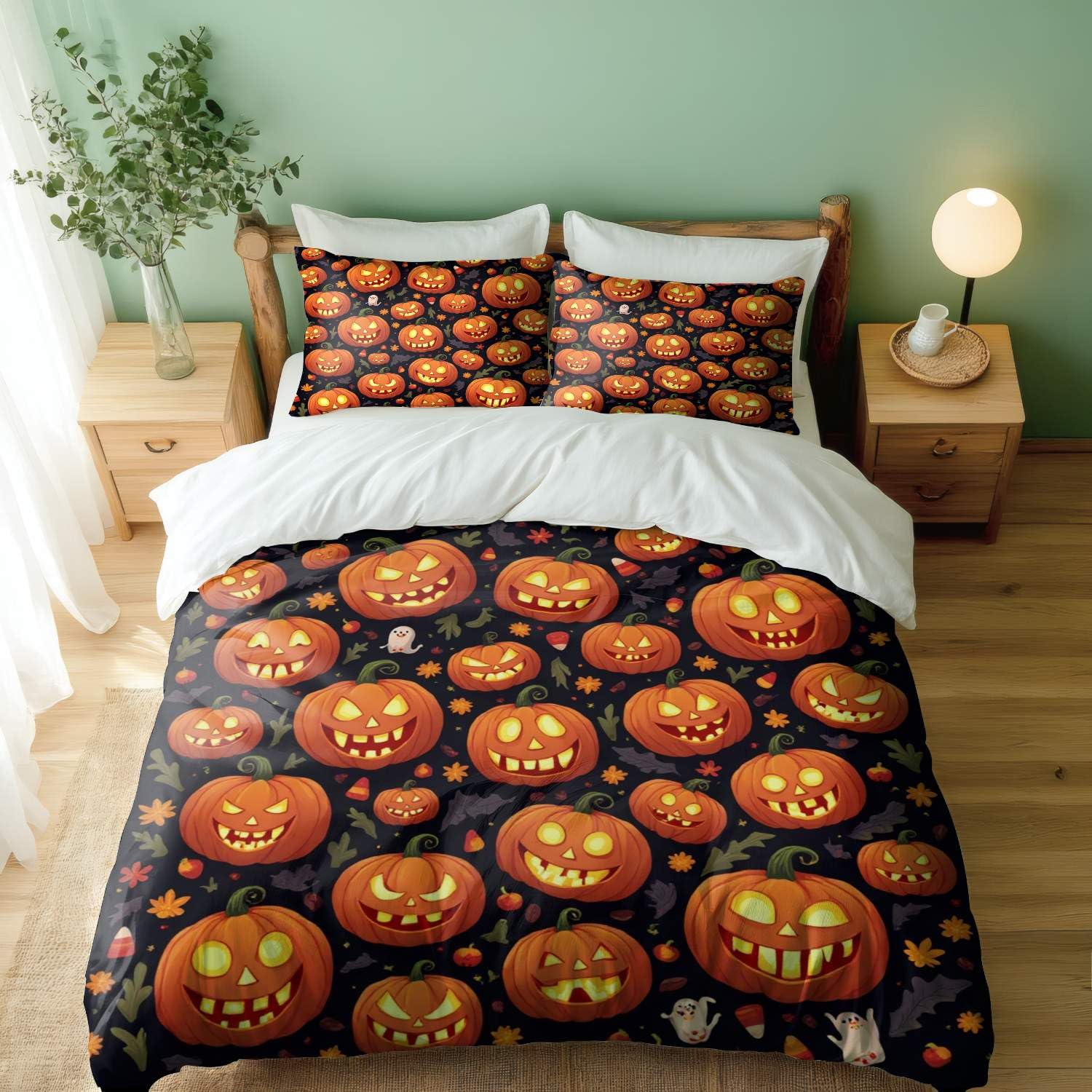 Housse de couette Halloween citrouille lit simple pour chambre enfant 3p