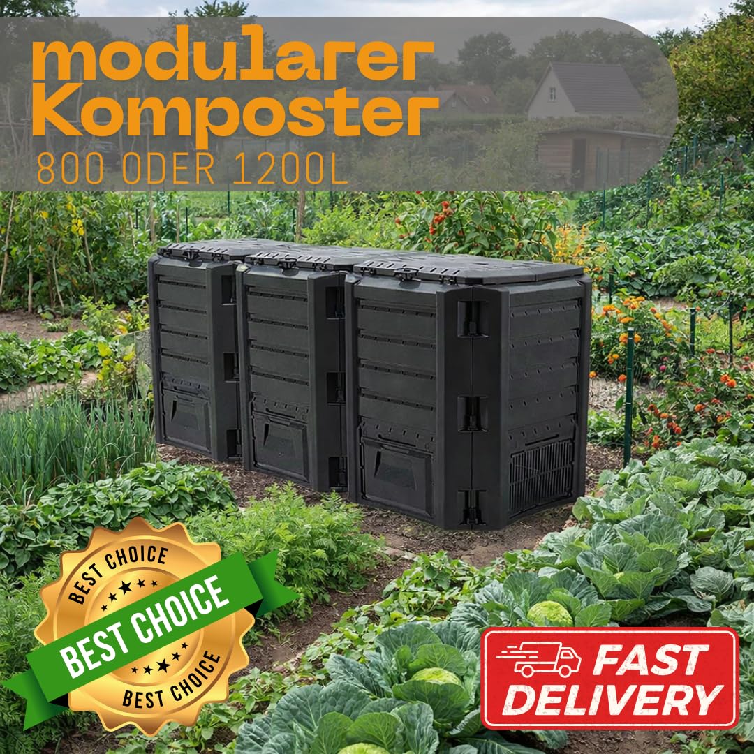 FORTENA Modul-Komposter 800L oder 1200L Schwarz Schnellkomposter Gartenkomposter Wettersicher (800L)