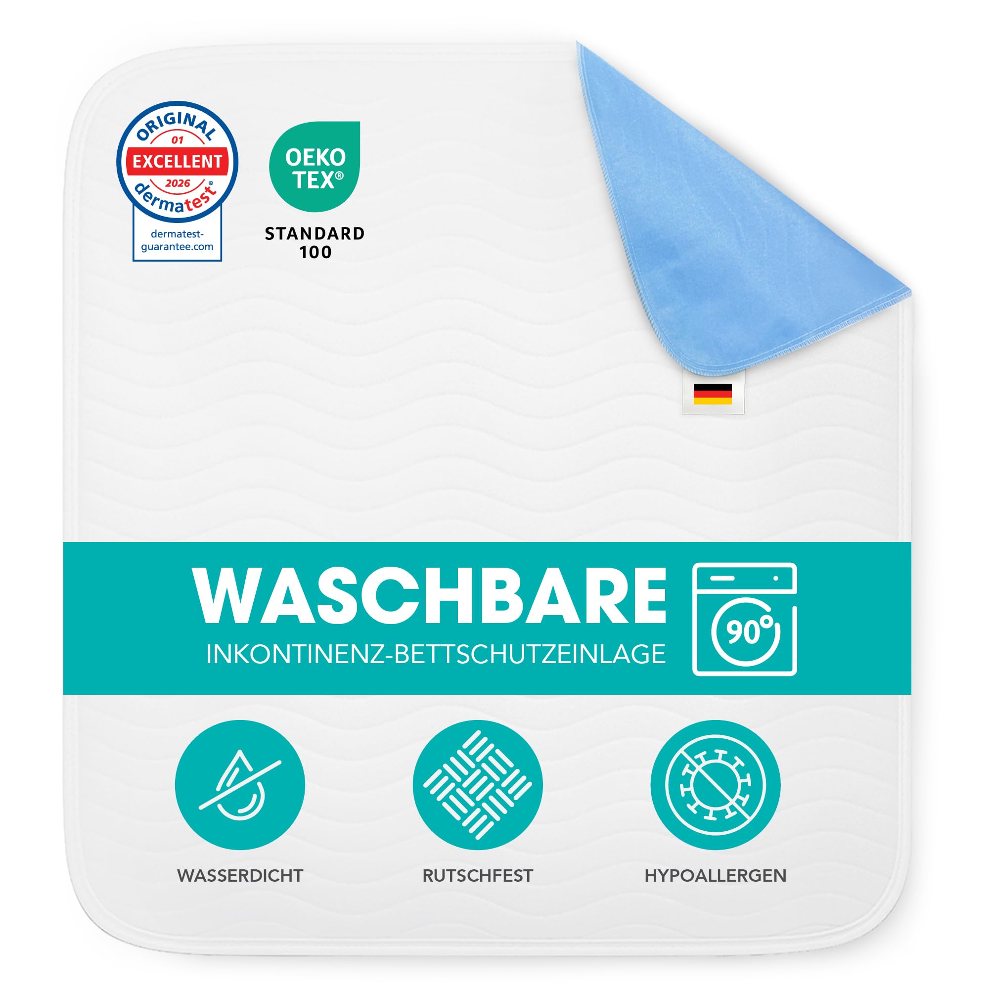 Ôhm Waschbare Inkontinenz Unterlage – Wasserdichter Matratzenschutz bei Urinverlust, Hohe Saugkraft, Bettauflage für Nacht & Pflege Erwachsene, Oeko-TEX