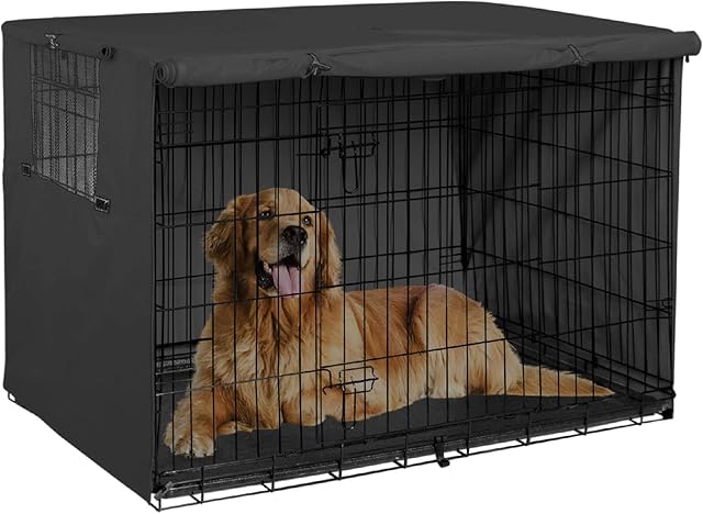 Explore Land Dog Crate Cover Durable - Polyester Pet Kennel Cover Universal Fit for 24-48 inches Wire Dog Crate (24 Inch (Pack of 1), Black Cover)