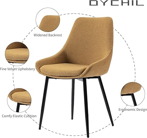 Miniatura 5 de DYCHIL Juego de 2 sillas de comedor ergonómicas para sala de estar, sillas de cocina amarillas, cargas de hasta 270 libras, montaje rápido, sillas