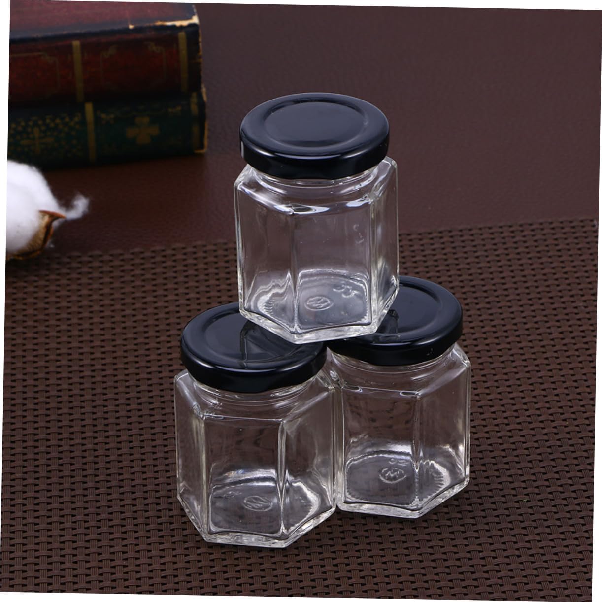 Zerodeko 120g Honey Capacity Hexagon Glass Jar Nut Container Sugar Tank Home Kitchen Organizer