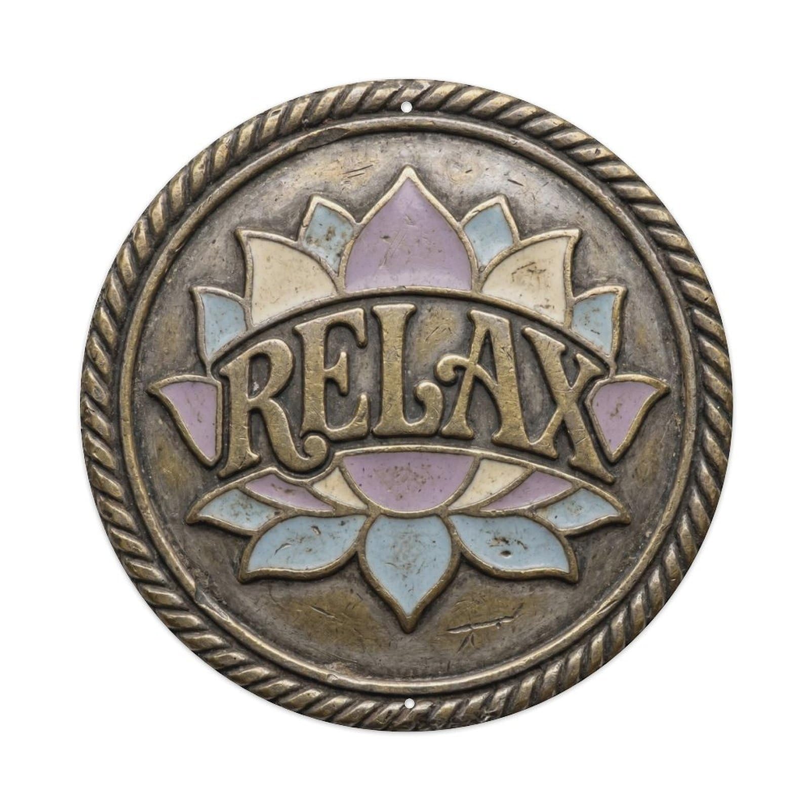 Relax Vintage Workshop Accessory Retro Slogans Metal Tin Sign Plaque Wall Decor for Cafe, Club, Garden Round Metal Poster 8x8Inch