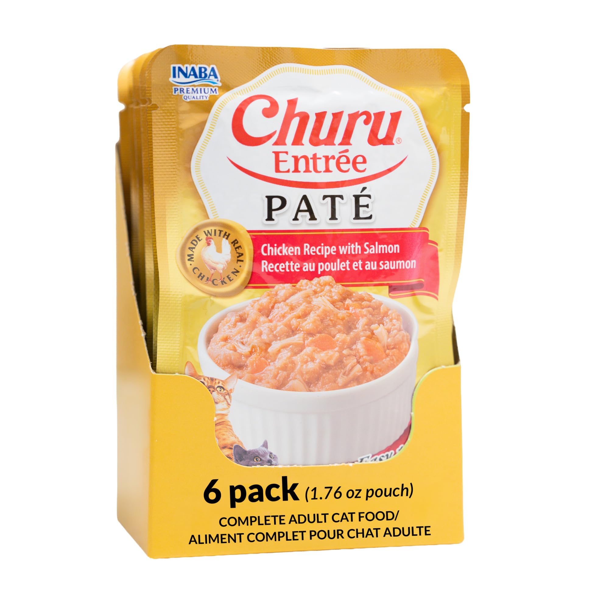 INABA Churu Entree Pate Wet Cat Food, Chicken Salmon, 6ct