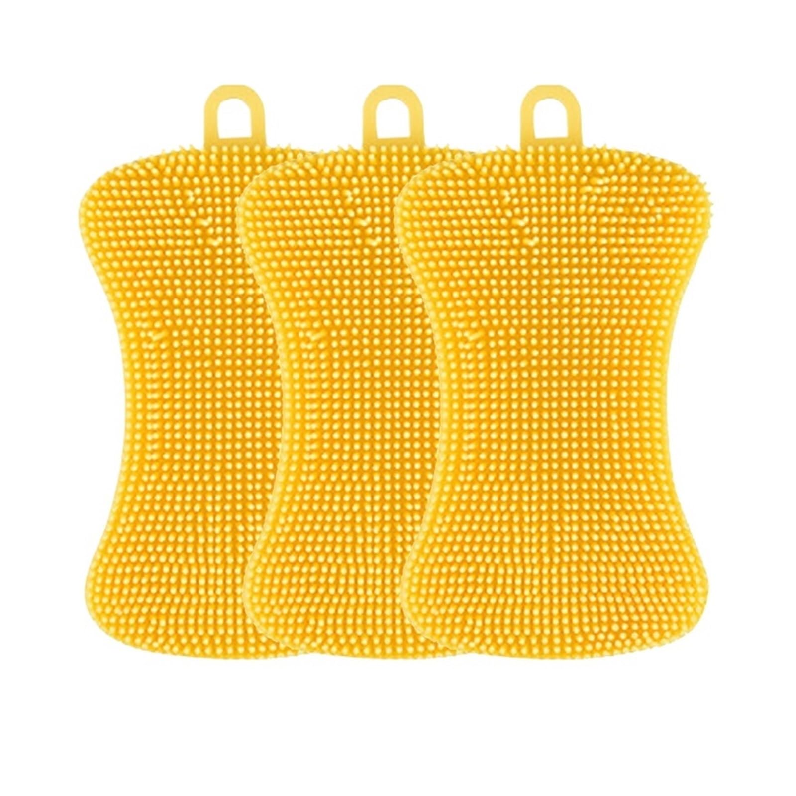 3 Stücke Silikon Geschirrspülbürste Topf Pfanne Schwamm Küche Reinigung Scheuerschwamm Gemüse Obst Waschen(3Pcs Yellow)