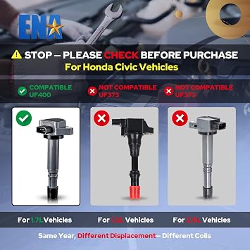 ENA Set of 4 Ignition Coil Pack Compatible with Honda Civic 2001 2002 2003 2004 2005 Acura EL 2002 2003 2004 L4 1.7L Coils for UF307 UF400 UF512 5C1451 E1012 UF307 30520P8EA00 C1460 - Black