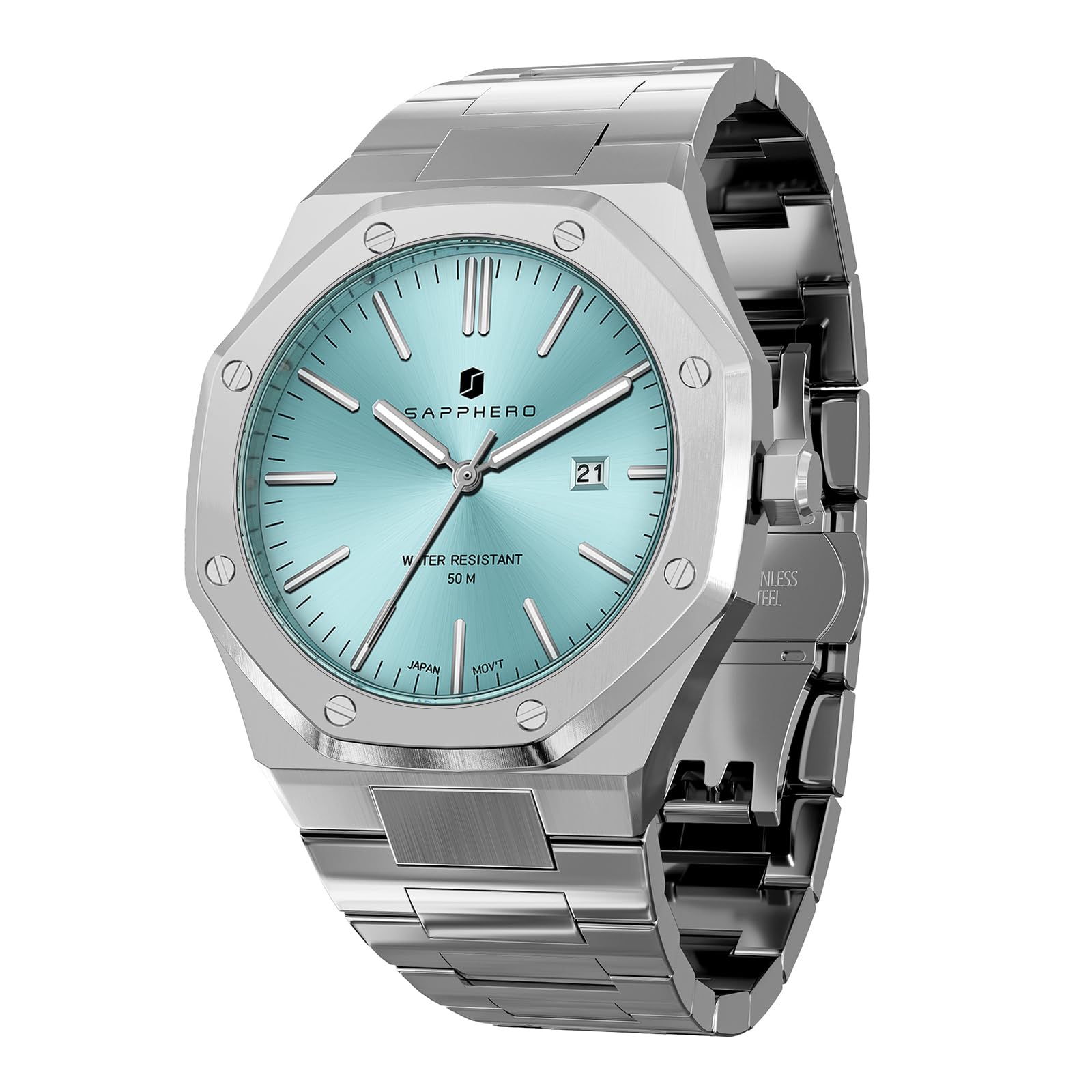 SAPPHERO Watch for Men 30M Waterproof Stainless Steel Mens Watches Analog Quartz Movement Wrist Watch Gifts for Men