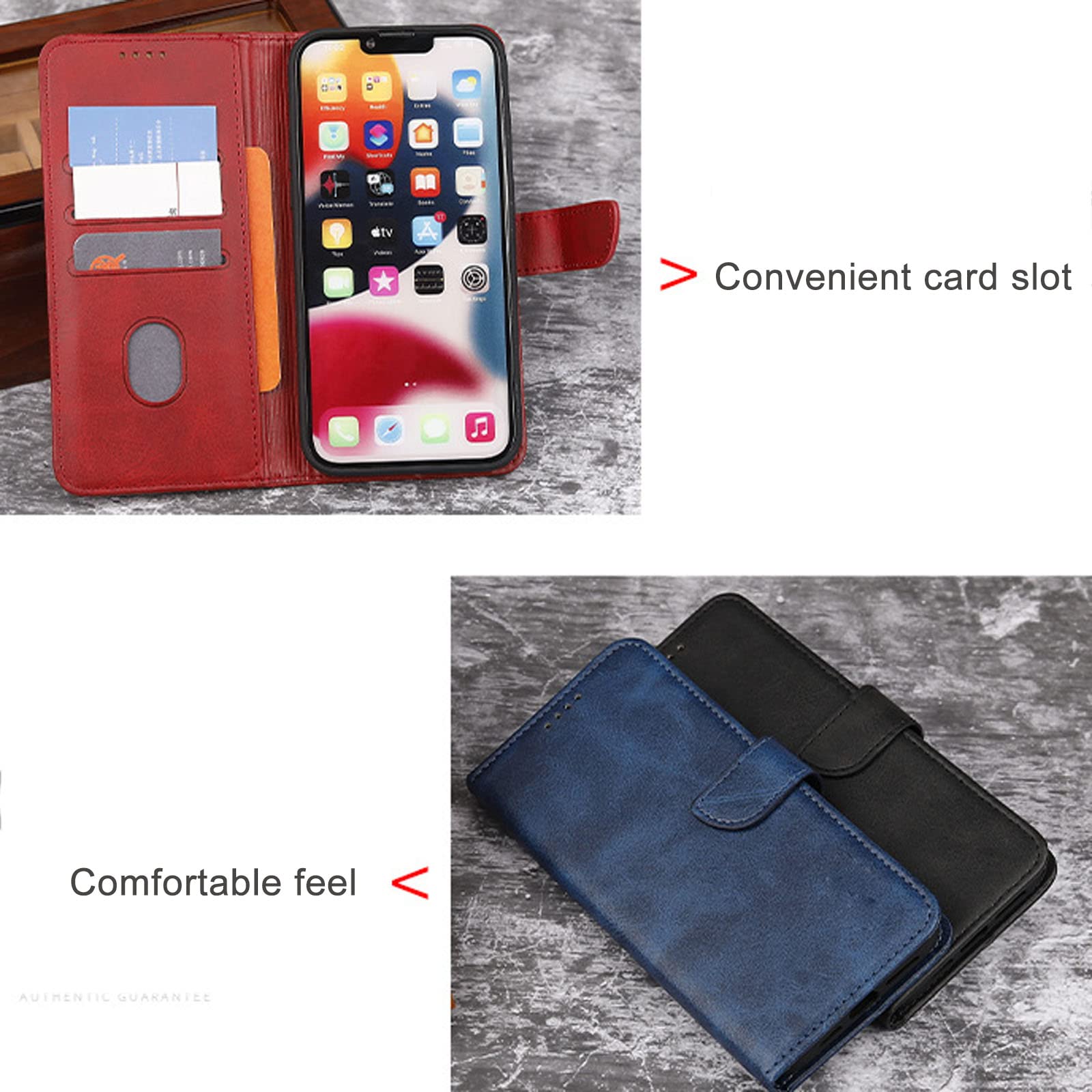 Coque pour 14/14 Pro/14 Pro Max/14 Max, Magnétique Flip Etui avec Stand Fentes Cartes Fonction Anti-Antichoc Anti-Empreintes Protection Case,Rouge,14 Pro