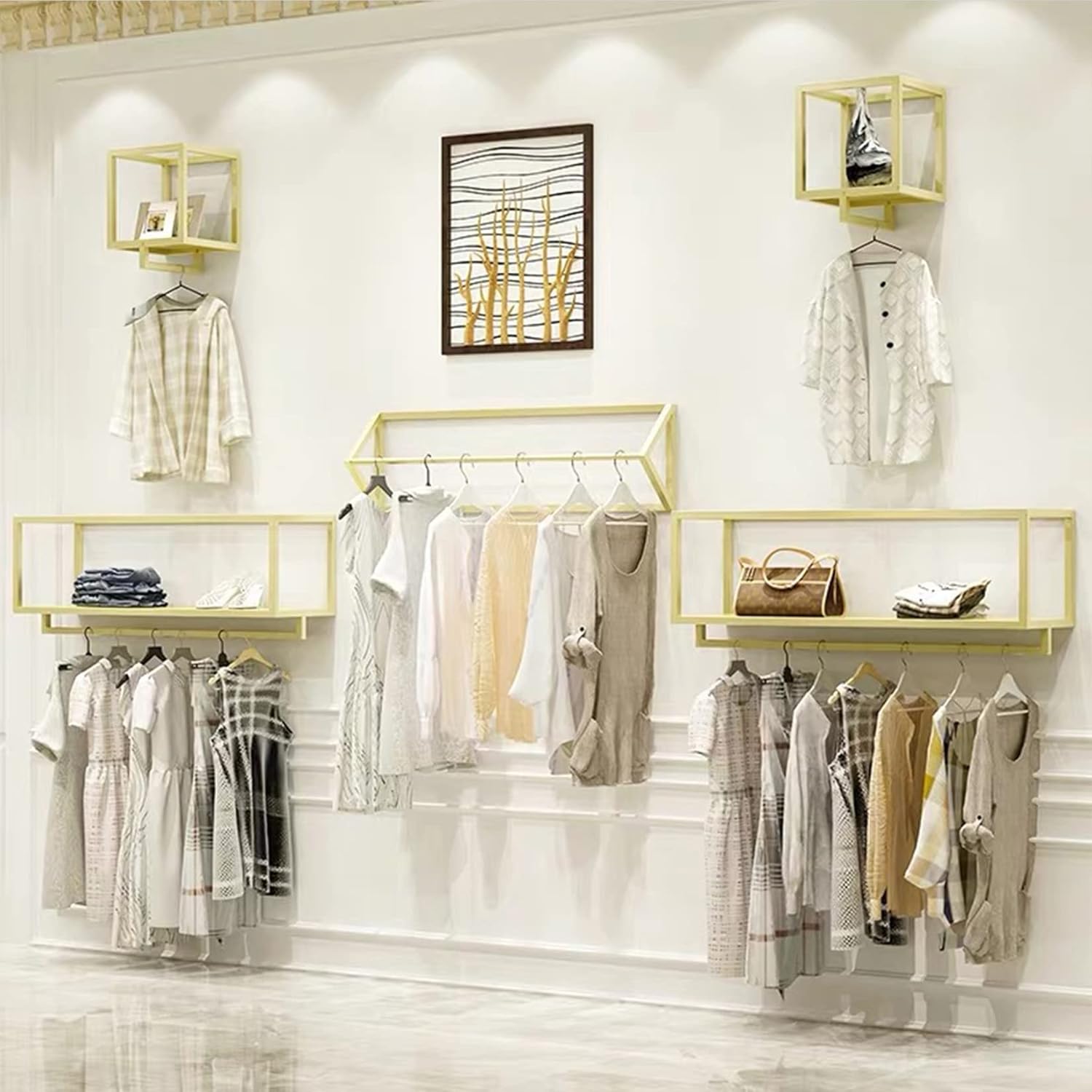 Wall-Mounted Metal Garment Rack in Boutique Clothing Stores Display,Clothes Storage Shelf in Home,Towel Holder for Bathroom,Potted Plant Organization (Gold, 11.8" L)
