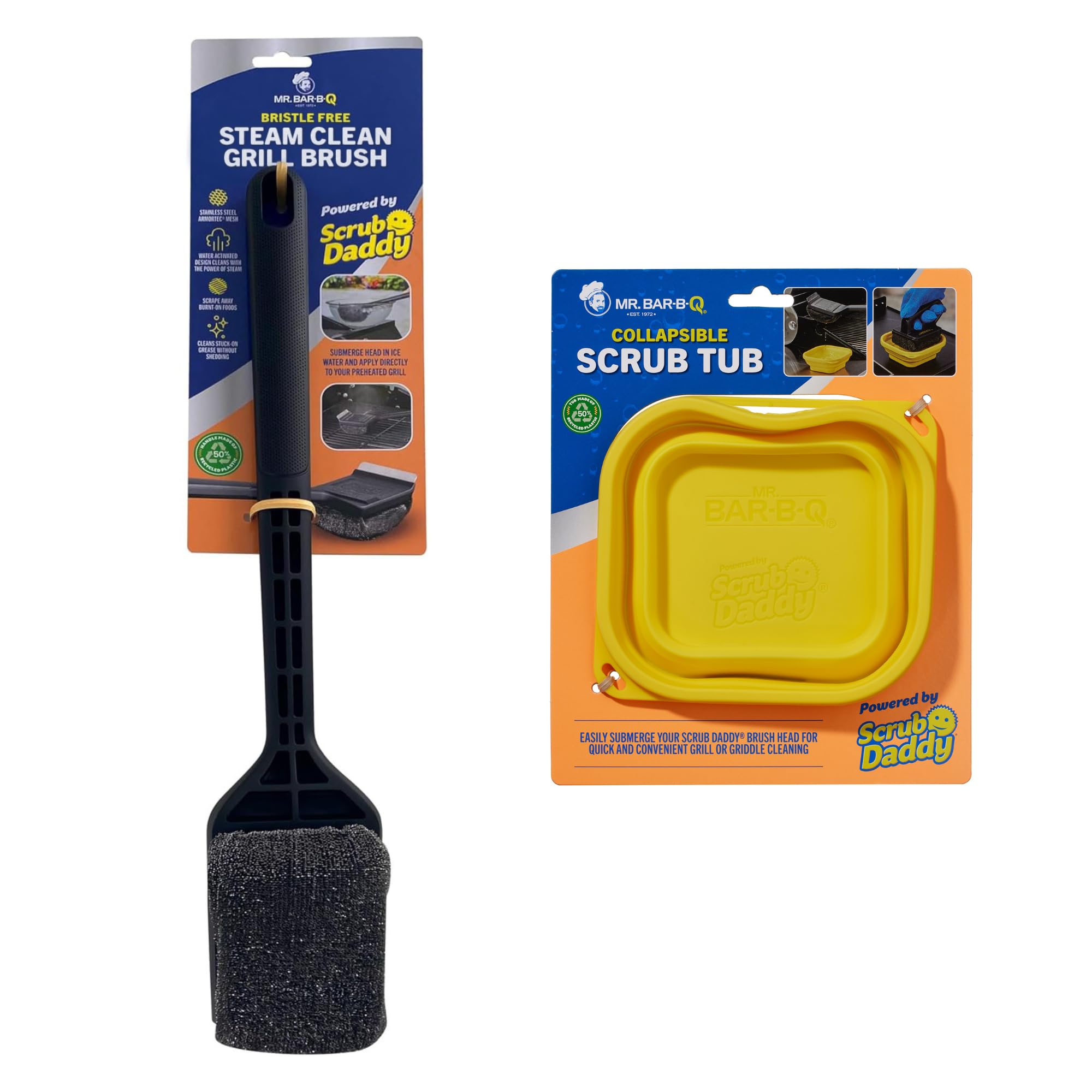 Bristle Free Grill Brush Plus Scrub Tub Bundle | Powered by Scrub Daddy by Mr. Bar-B-Q – Plastic, Black