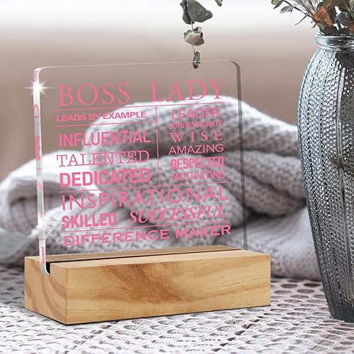 Miniatura 5 de Regalo inspirador de agradecimiento a la jefa, regalos para mujer, decoración de escritorio rosa, placa de escritorio de acrílico con soporte de