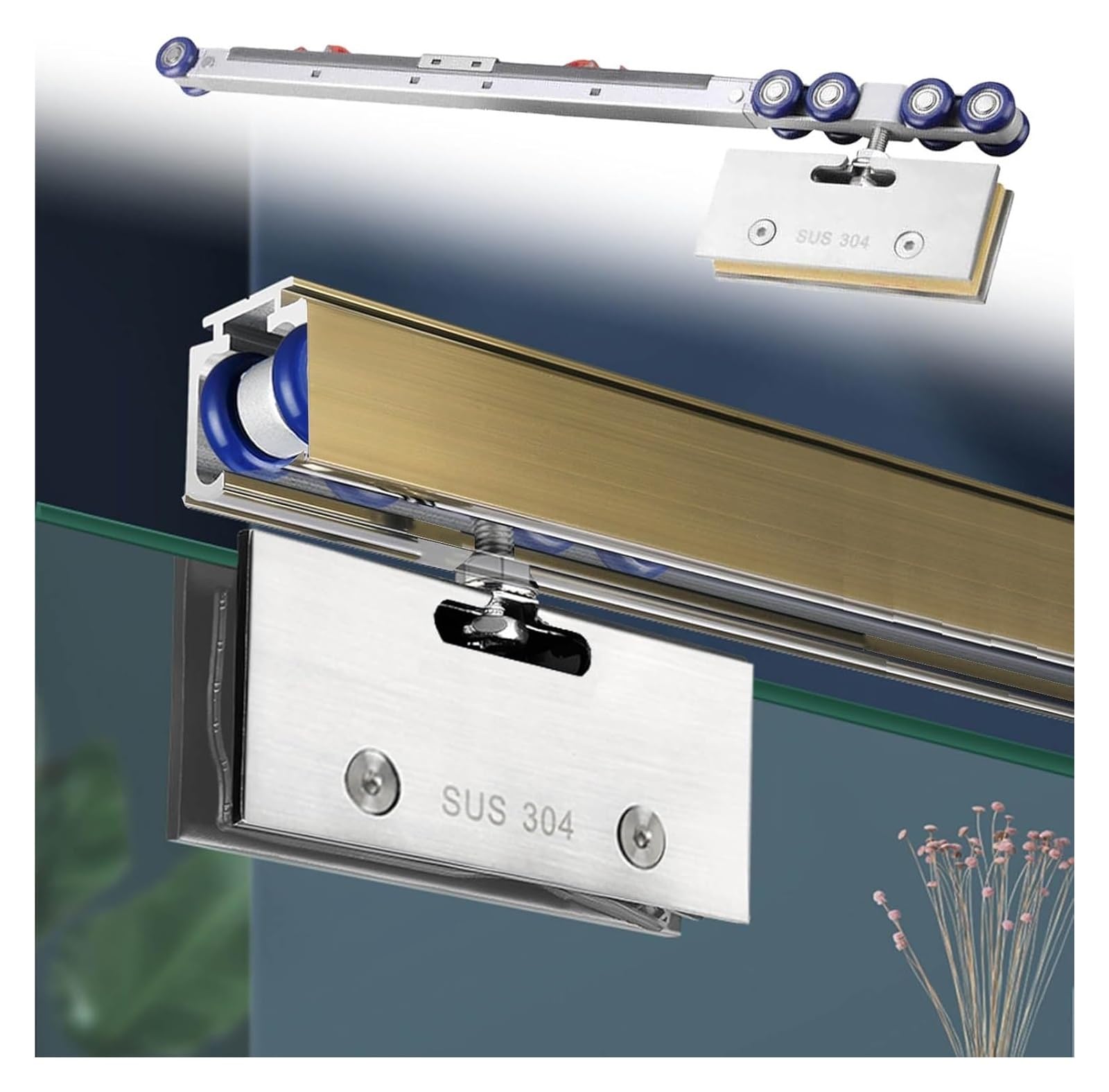 YDHSIKK Glass Sliding Door Track, Soft Close Sliding Glass Door Track Aluminum Barn Pocket Multicolor Multiple Sizes(Champagne,1.4m/4.6ft)