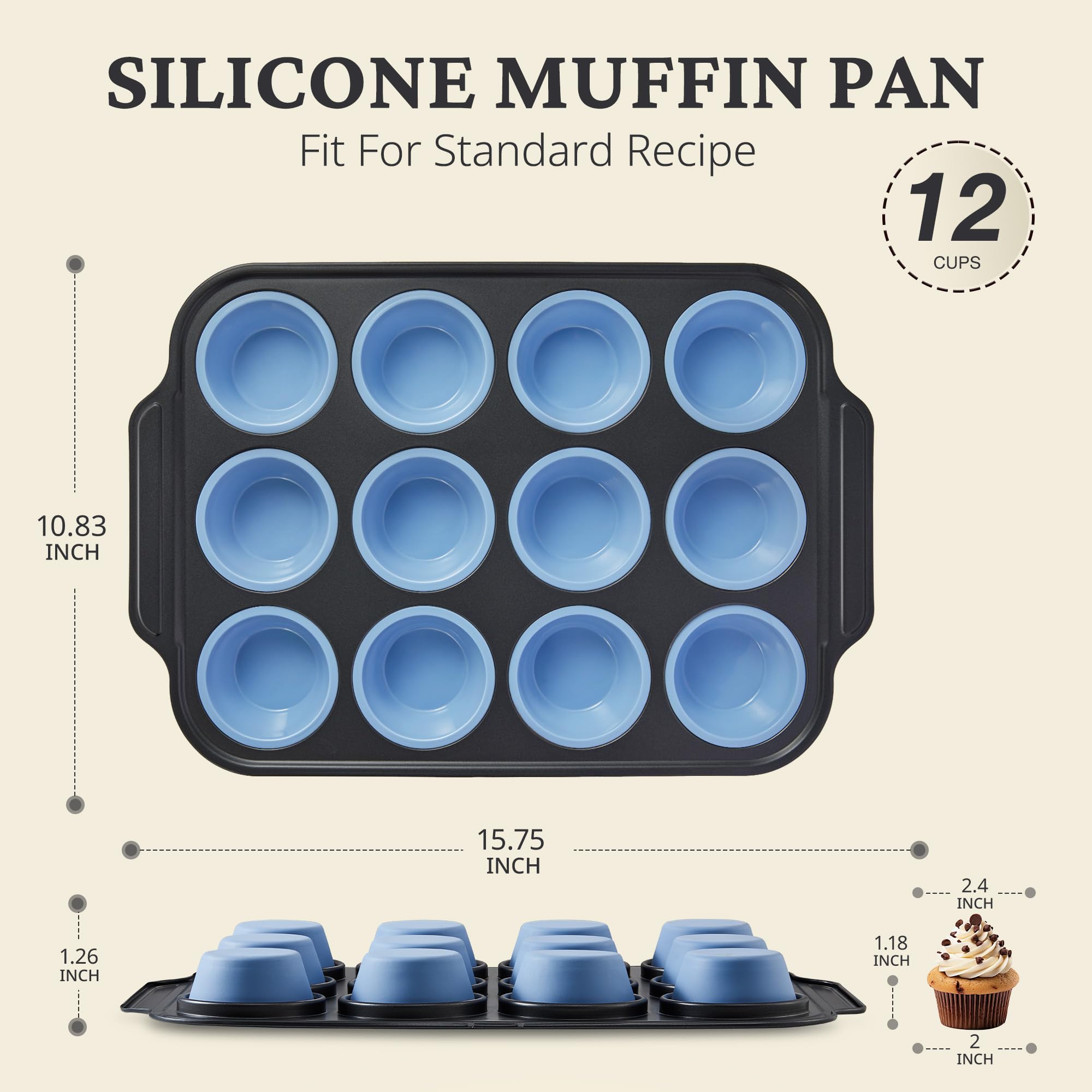 Silicone Cupcake Liners Pack] Silicone Muffin Pan With Metal