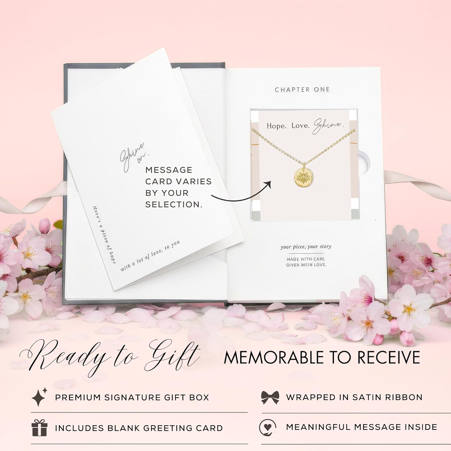 HOPE LOVE SHINE Women's New Beginnings Necklace - 14k Gold Plated Sterling Silver, Healing & Recovery Gift, Adjustable 16+2" Chain - Image 6