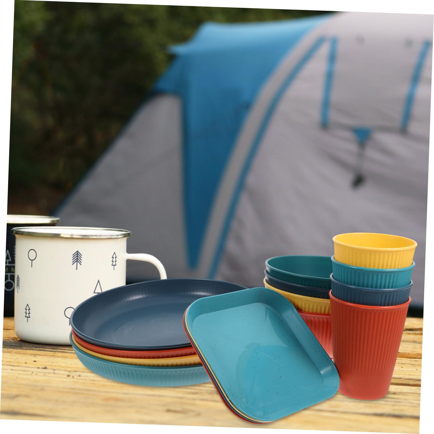 OKUMEYR 1set Unbreakable Dinnerware Set Plates Bowls and Cups for Outdoor Gatherings Bbqs and Parties and Crack-resistant Dish Four