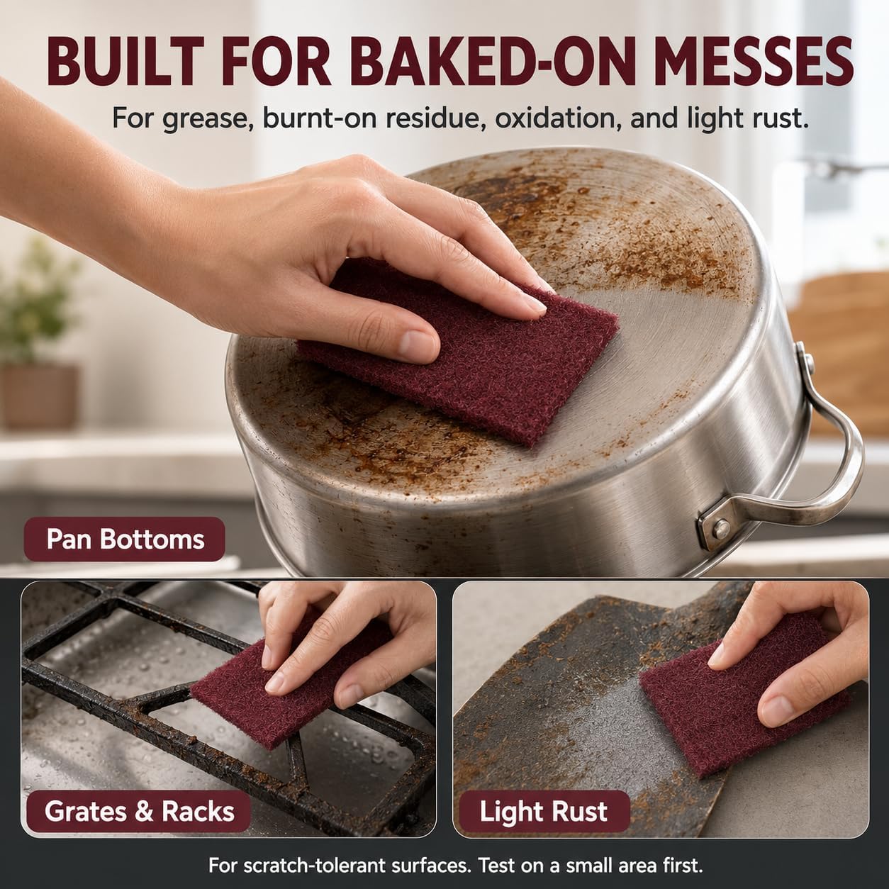 Heavy Duty Scouring Pads, 12 Pack Maroon Scrub Pads for Cleaning image 3