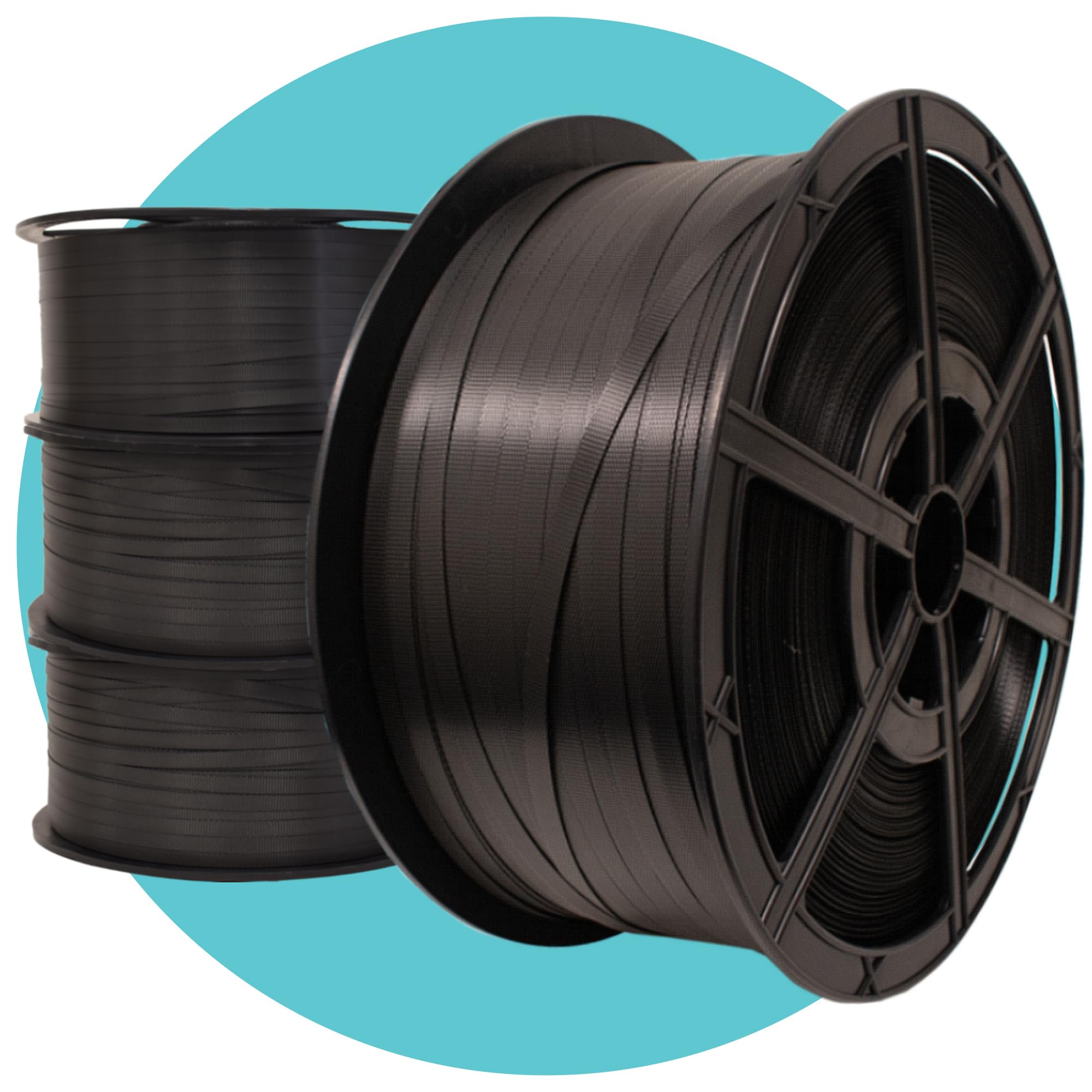 Triplast Pack Of 4 Polypropylene Hand Strapping Coil (12Mm X 1500M, 240Kg Break Strain) - Medium Duty Black Pallet Banding With Plastic Reel For Securing Boxes, Strapping Pallets & Warehouse Use (Pack Of 4)