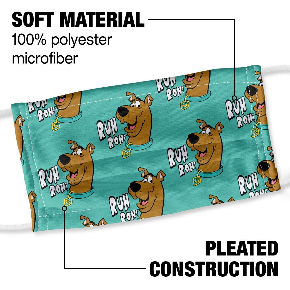 Popfunk Scooby-Doo Ruh Roh Face Pattern 1-Ply Reusable Face Mask Covering with Adjustable Nose Wire, Unisex