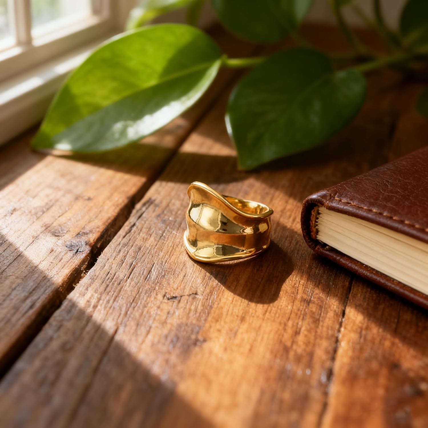 Chunky Gold Silver Ring for Women 14K Gold Plated Wide Band Open Rings Tarnish-Free Thick Geometric Ring Irregular Statement Sculptural Jewelry Gift - Image 7