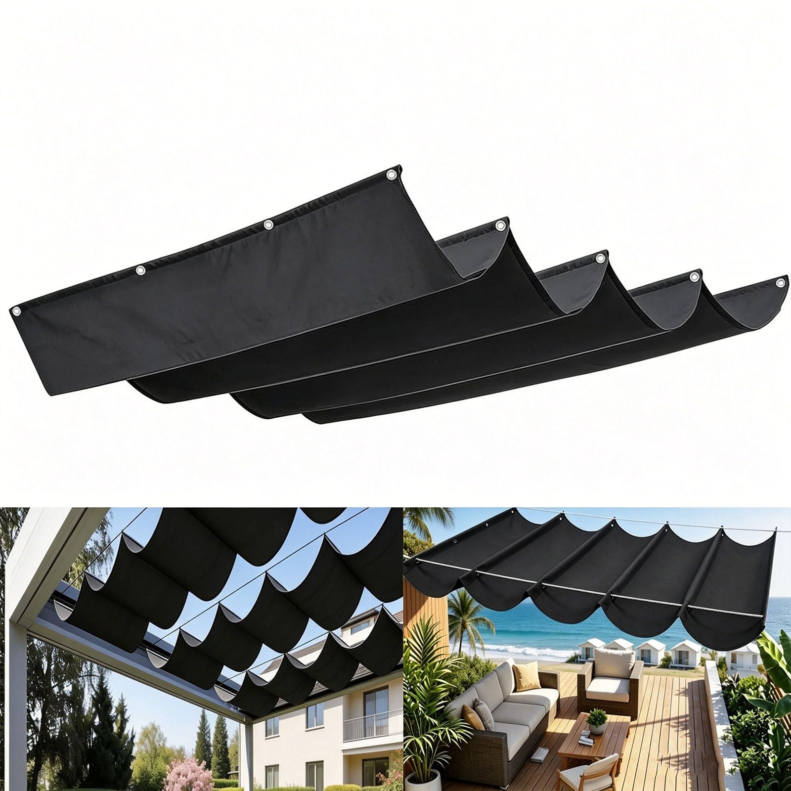 Einziehbares Sonnensegel 1.5 x 2.75 m PES Markisenstoff Sonnenschutz Wasserdicht Stabil Windabweisend Segel Schattiernetz für Balkon Terrasse Garten, Schwarz